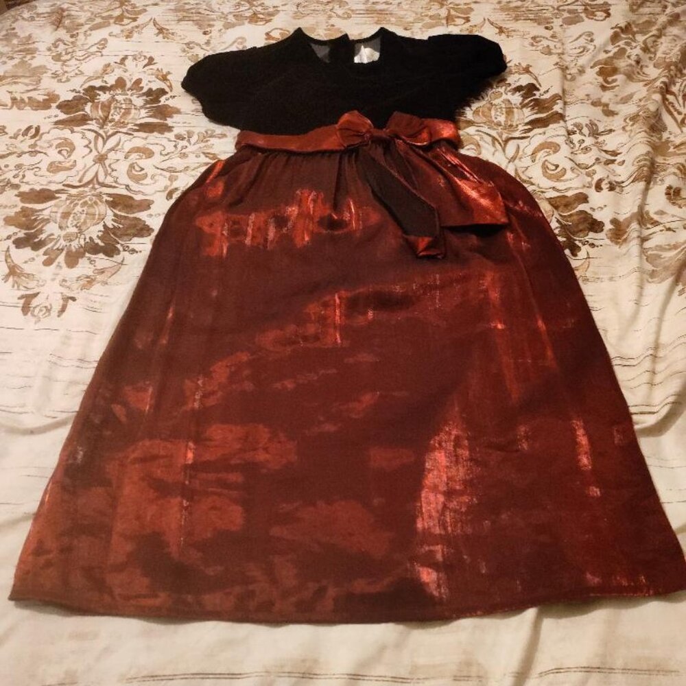 Rose Cottage Black and Burgundy Dress with Bow